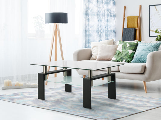 Nordic Style Rectangle Clear Glass  Tea Coffee Table Black Leg Modern Side Center Tables for Living Room Living Room Furniture - Home Decor Gifts and More