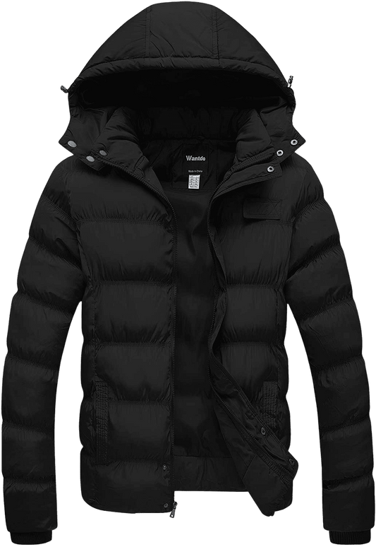 Wantdo Men's Hooded Winter Coat Warm Puffer Jacket Thicken Cotton Coat with Removable Hood - Home Decor Gifts and More