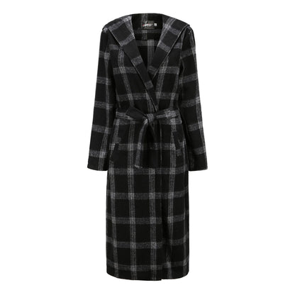 Cross-Border Women's Long Coat Plaid Brushed Woolen Coat Belt | Decor Gifts and More