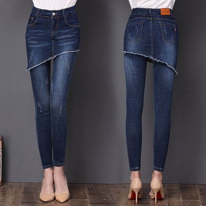 Women's fake two-piece denim skirt pants | Decor Gifts and More