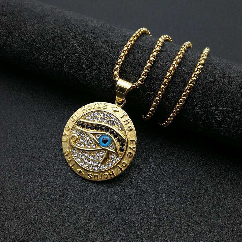 Titanium Steel Gold Plated Rhinestone Eye of Horus Pendant Necklace | Decor Gifts and More