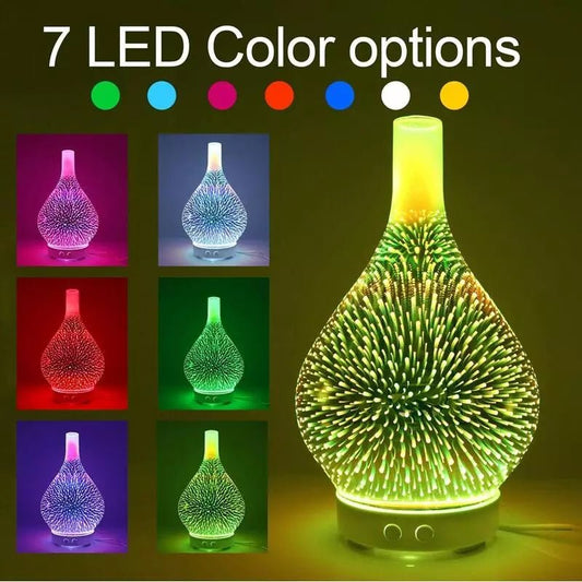 3D Firework Glass Vase Shape Aroma Diffuser 7 Color Led Night Aroma Essential Oil Diffuser | Decor Gifts and More