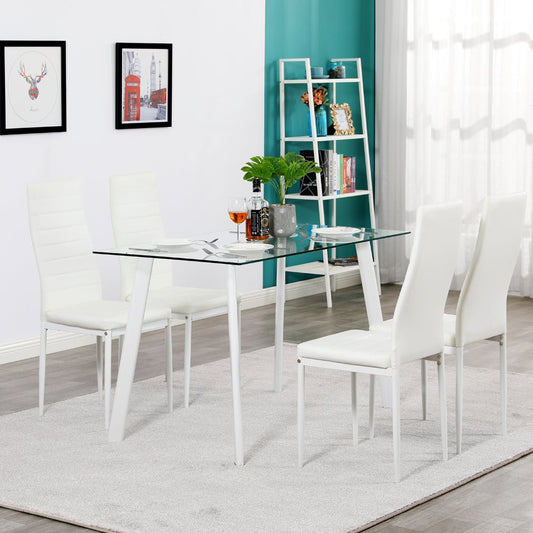 Hot New White Italian Leather Style 5 Piece Dining Table Set 4 Chairs - Home Decor Gifts and More