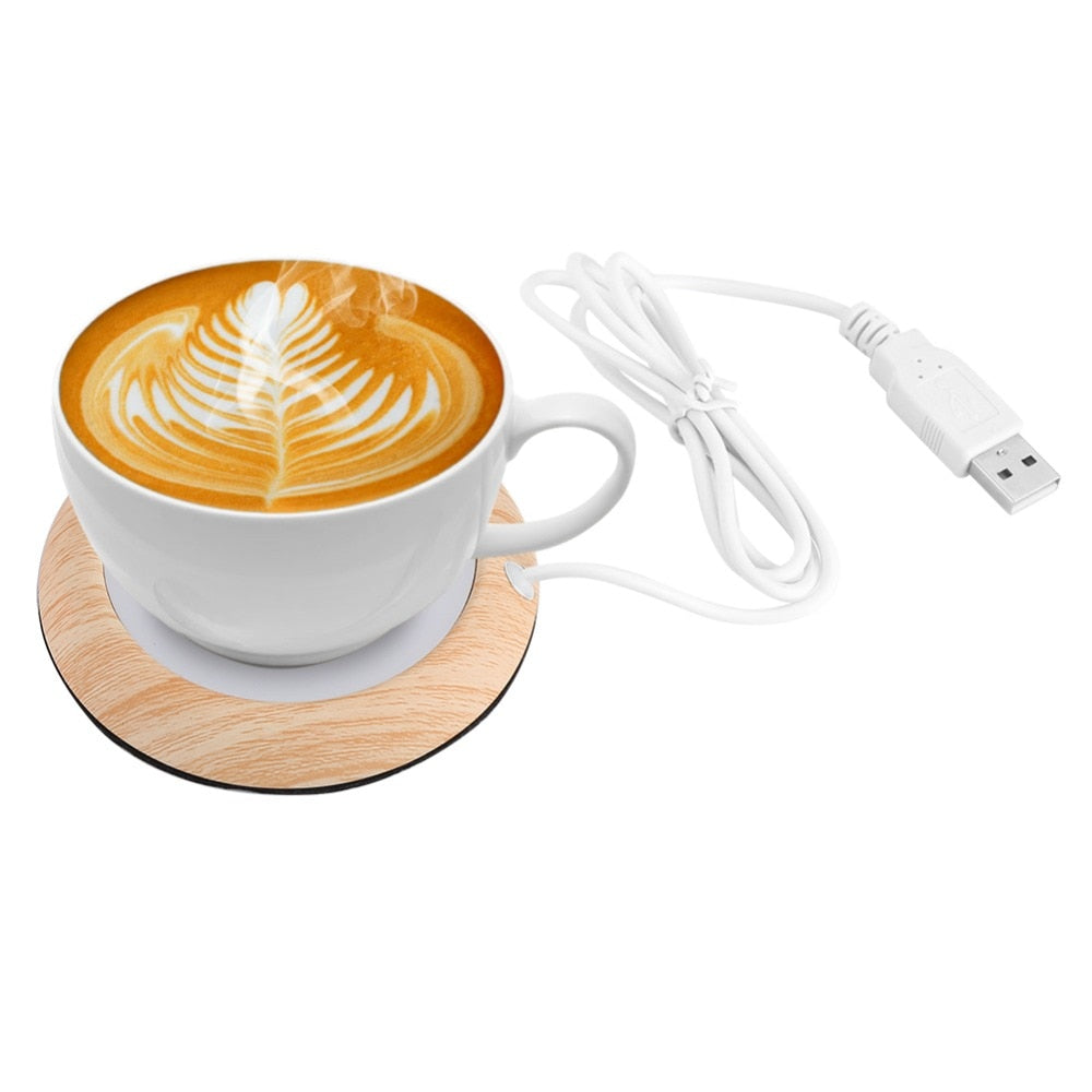 Original USB Wood Grain Cup Warmer Heat Beverage Mug Mat Keep Drink Warm Heater Mugs Coaster | Decor Gifts and More