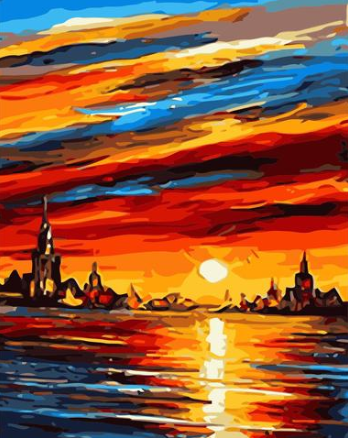 Abstract City Sunset - DIY Oil Painting on Canvas - Paint By Numbers | Decor Gifts and More
