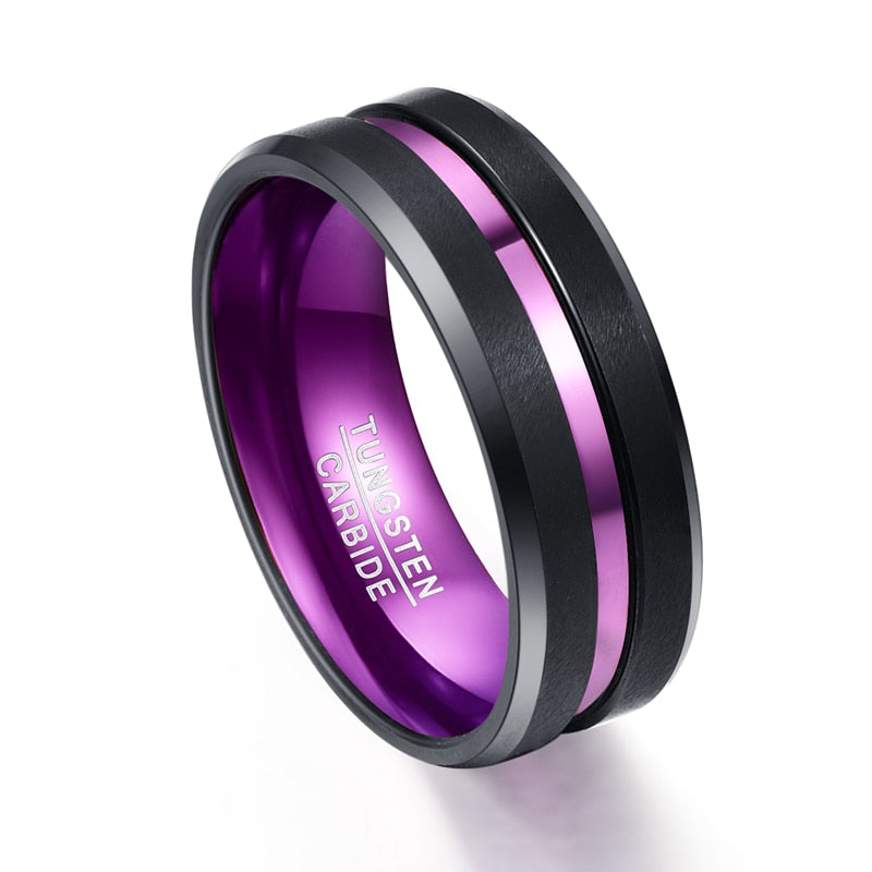 Purple inner ring frosted groove men's ring tungsten carbide | Decor Gifts and More