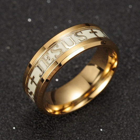 stainless steel luminous ring glow jesus gold silver jewelry cross rings | Decor Gifts and More