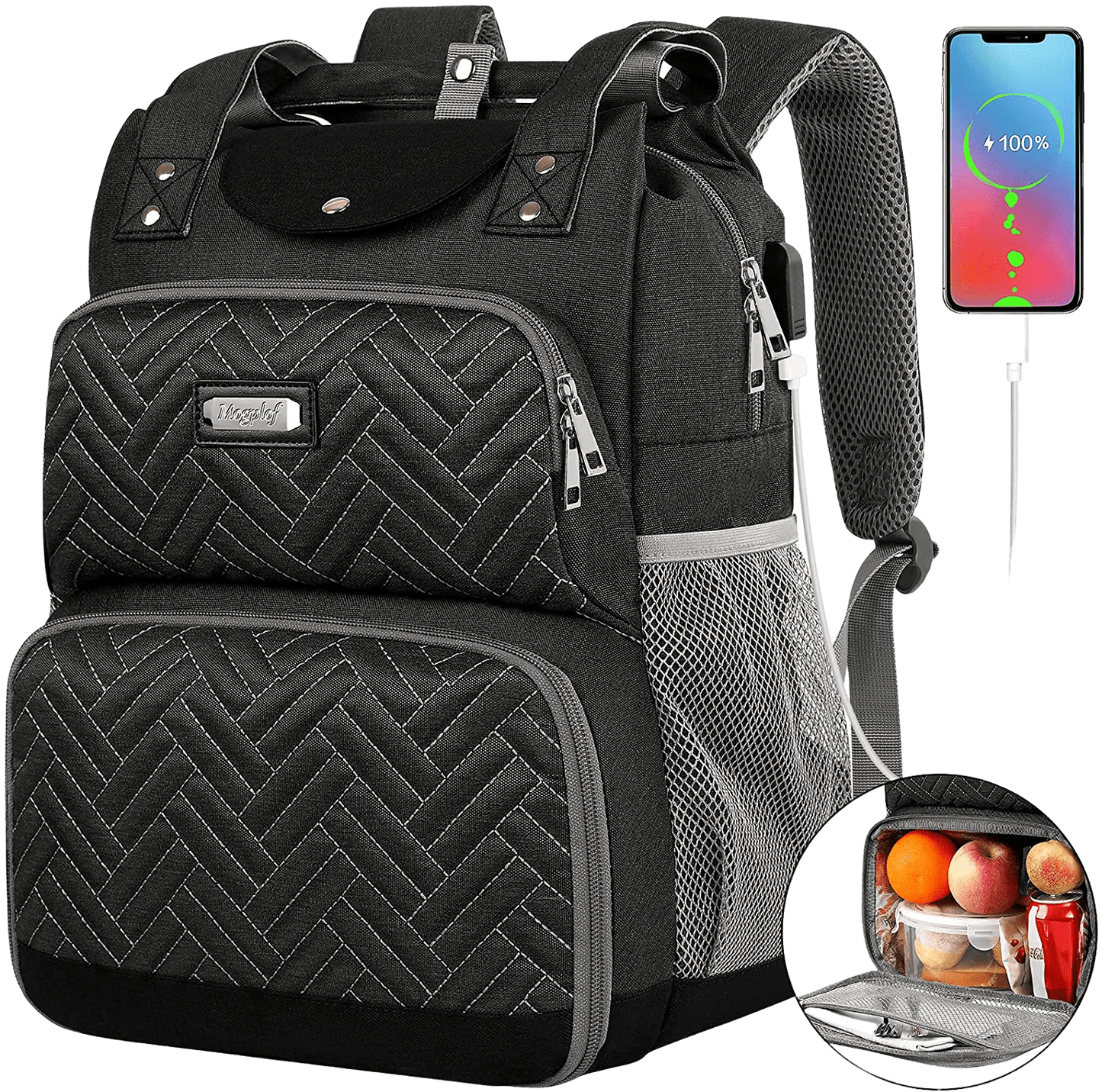 Lunch Backpack, Lunch Box Laptop Backpacks with USB Port RFID Pockets Insulated Cooler Backpack for Women Men, Water Resistant Lunch Food Bag Tote for School Work Beach Picnic Trip Fits 15.6  - Home Decor Gifts and More