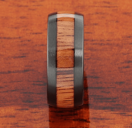 Black Brushed Koa Wood Tungsten Ring | Decor Gifts and More