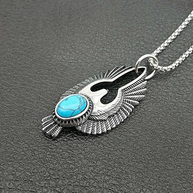 Retro 316L Stainless Steel Polished Eagle Turquoise Pendant | Decor Gifts and More