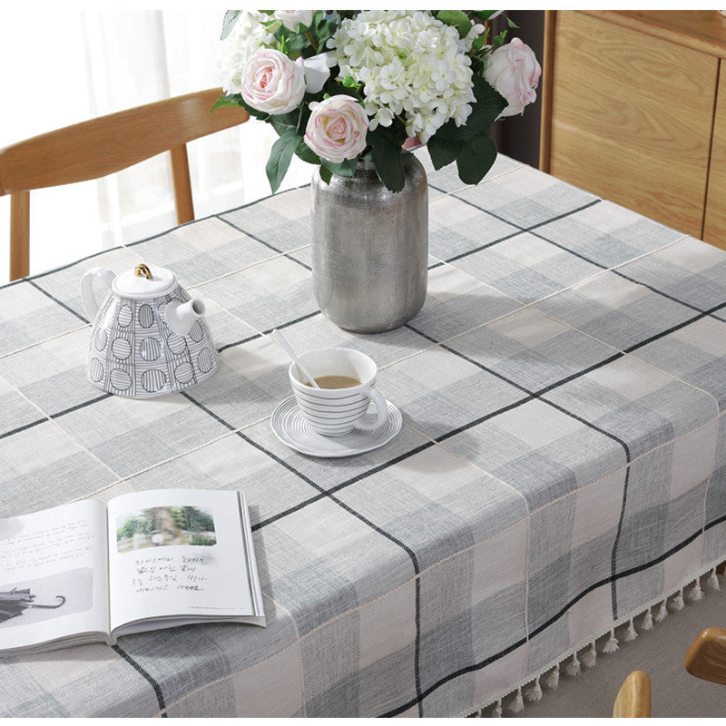 Nordic Simple Jacquard Plaid Tassel Tablecloth | Decor Gifts and More