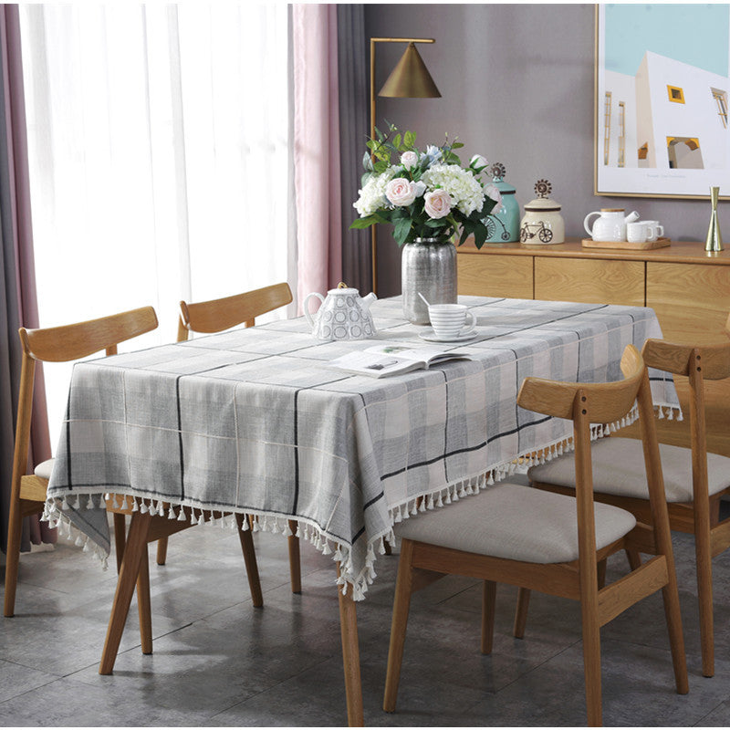Nordic Simple Jacquard Plaid Tassel Tablecloth