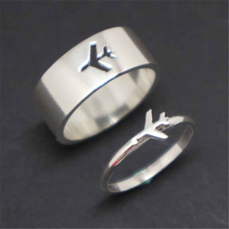 Stainless Steel Hollow Couple Airplane Ring | Decor Gifts and More