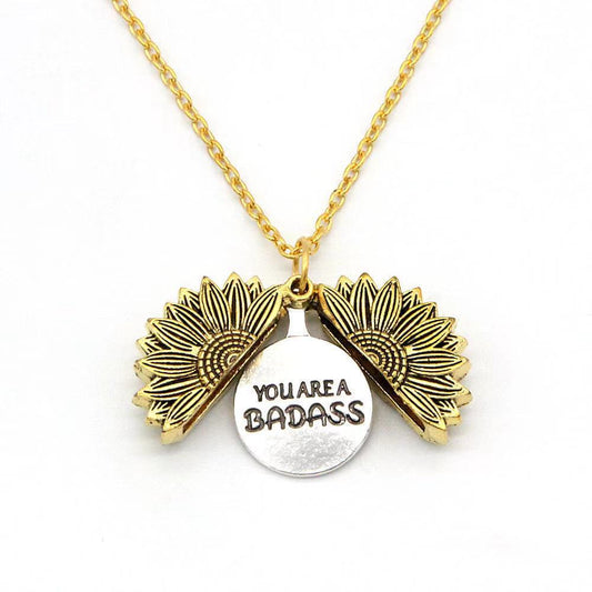 Alloy Necklace Can Be Opened With Double Engraving Stainless Steel Sun Flower Pendant | Decor Gifts and More