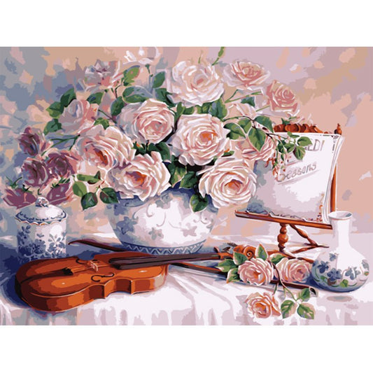 Flowers And Violin Painting By Numbers Of Diy Paint Decoration | Decor Gifts and More
