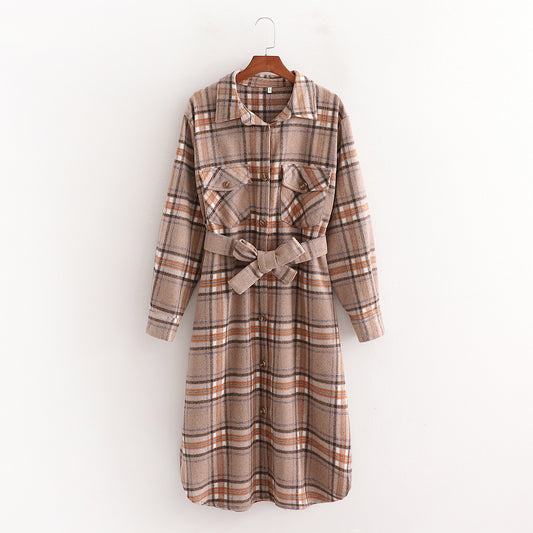 Autumn Large Profile Waist Coat Wool Plaid Long Coat Women | Decor Gifts and More