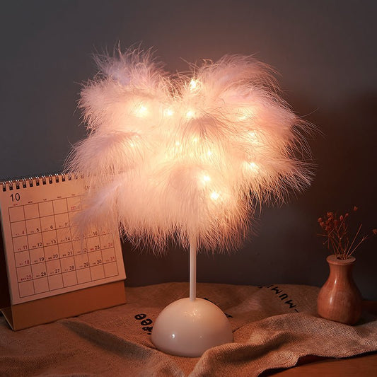 Feather European-Style Bedroom Bedside Feather Table Lamp Night Light Table Lamp Decoration Modern