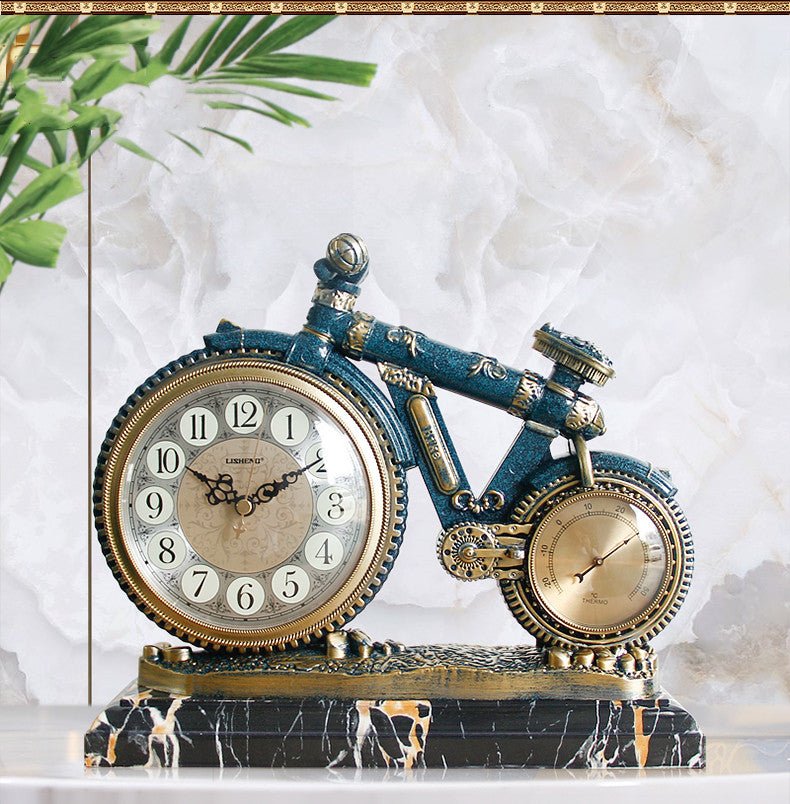 Lisheng European Clock Sitting Room Quiet Retro Clock Creative Desk Clock Decorative Clock Bicycle Ornament Quartz Clock | Decor Gifts and More