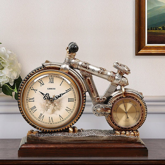 Lisheng European Clock Sitting Room Quiet Retro Clock Creative Desk Clock Decorative Clock Bicycle Ornament Quartz Clock | Decor Gifts and More