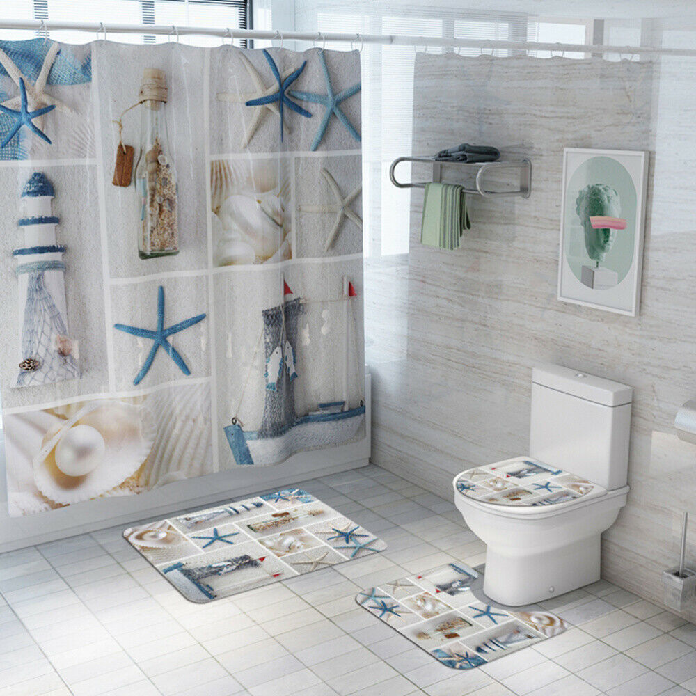 slip toilet seat cover bath mat polyester waterproof shower curtain set bathroom carpet home decor bathroom foot mat