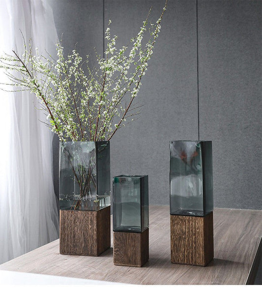 Wood Color Tansparent Glass Vase Combination Flower Arrangement | Decor Gifts and More