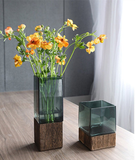 Wood Color Tansparent Glass Vase Combination Flower Arrangement | Decor Gifts and More