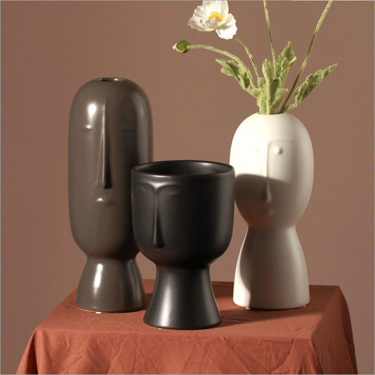 Ceramic Vase Decoration Dried Flower Art Face Flower