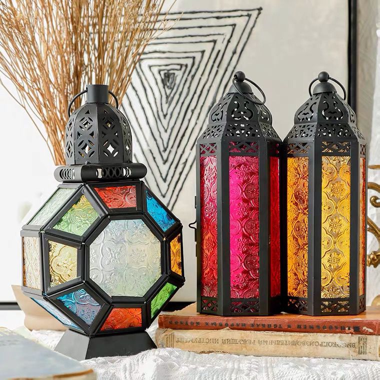 Moroccan Portable Wrought Iron Wind Lantern Candle Holder