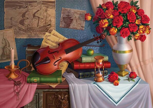 Still Life With Roses & Violin - DIY Paint By Number Kit | Decor Gifts and More