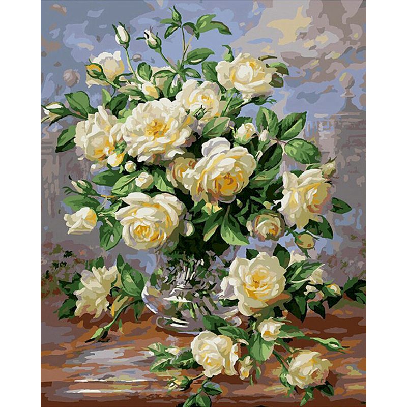 paint by numbers kids colorful white rose flowers