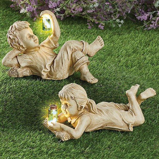 Boy Girl Cute Gift Outdoor Solar Lighted Art Desktop Statue | Decor Gifts and More