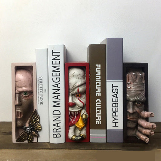 Horror Peeping On The Bookshelf Human Face Resin Bookends Bookstand Sculpture Collecting Cd Albums Bookshelf Decor | Decor Gifts and More