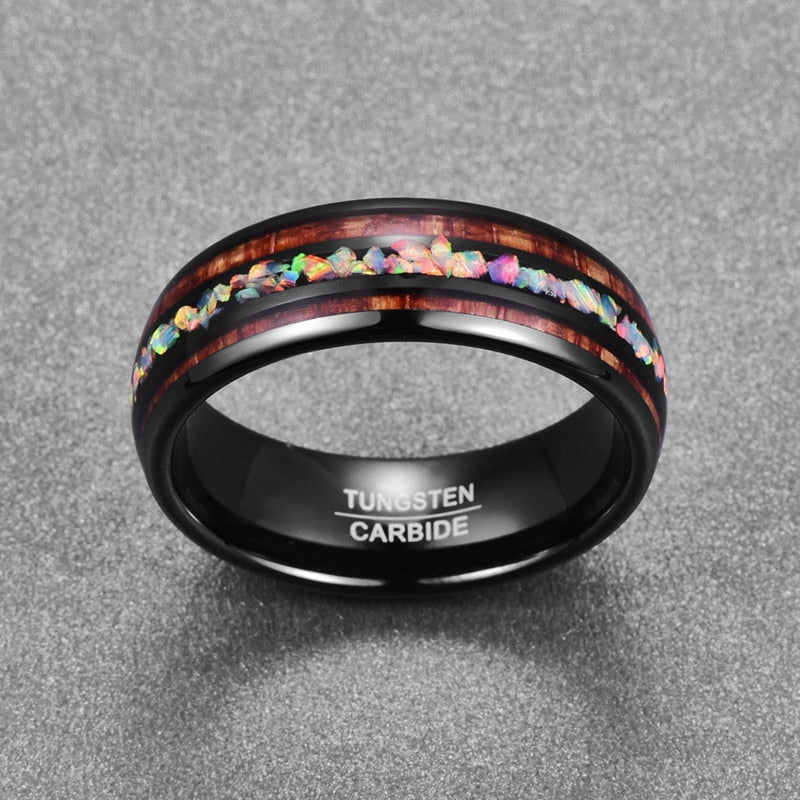 Black Acacia Wood Opal Tungsten Steel Ring | Decor Gifts and More