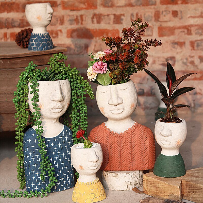 Happy House Art Portrait Sculpture Flower Pot Flower Vessel | Decor Gifts and More