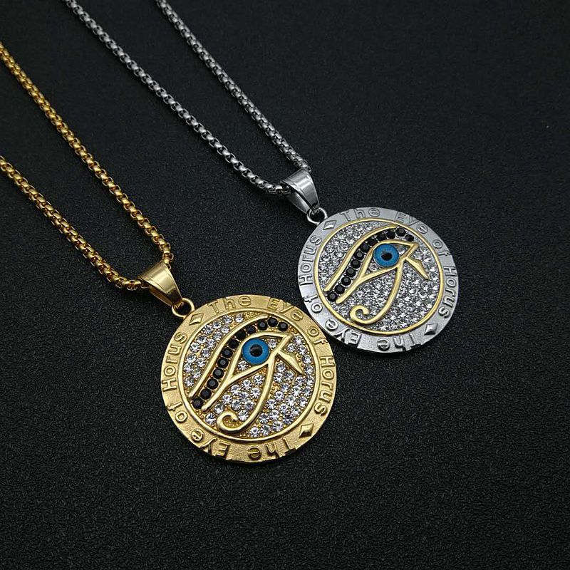 Titanium Steel Gold Plated Rhinestone Eye of Horus Pendant Necklace | Decor Gifts and More