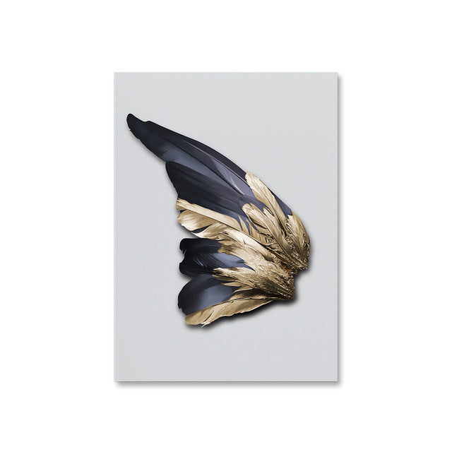 Decorative Gold Feather Abstract Canvas Painting Mural
