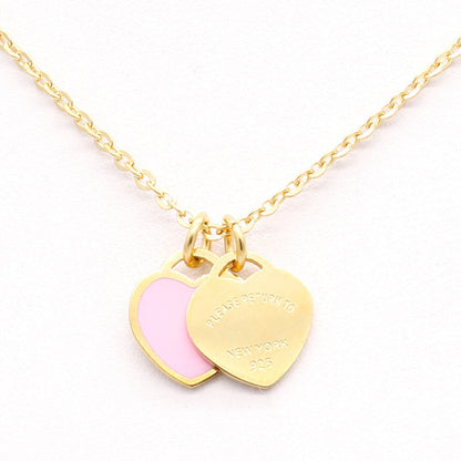 New stainless steel enamel pink double heart necklace | Decor Gifts and More