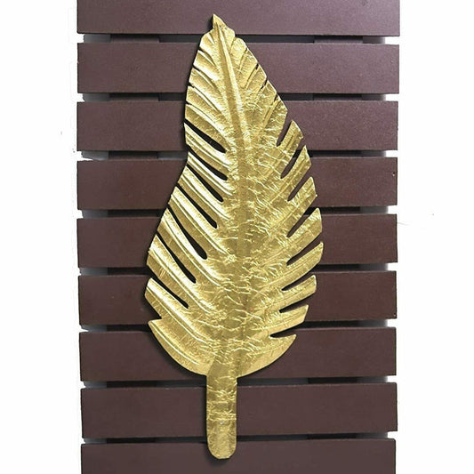 Wood Brass Wall Art Leaf Decor Home Living Bedroom 16 x 10 inches - Home Decor Gifts and More