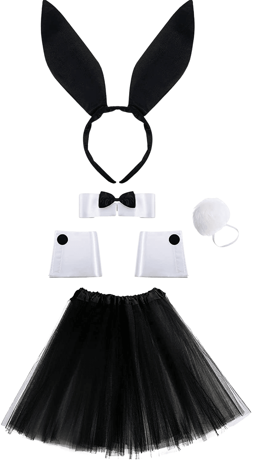 Women's Bunny Accessory Costume Set, Rabbit Ear Headband, Cuffs, Collar Bow Tie, Rabbit Tail for Halloween Christmas | Decor Gifts and More