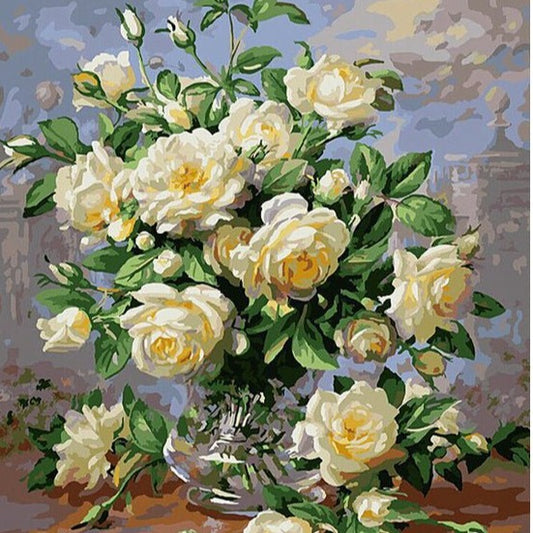 White Rose DIY Hand Painting By Numbers Paint By Numbers Oil Painting On Canvas Unique Gift For Home Decor | Decor Gifts and More