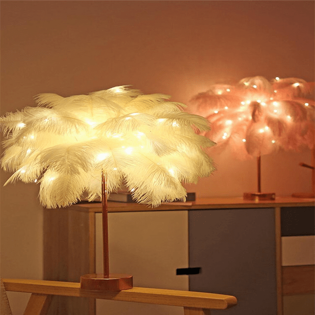 Feather Lamp Nordic Desk Lamp European-Style Bedroom Bedside Feather Table Lamp Night Light Table Lamp Decoration Modern | Decor Gifts and More