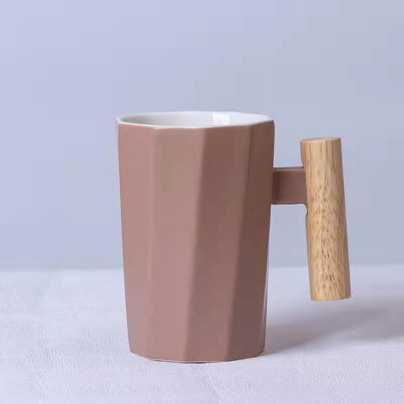 Simple Straight Ceramic Mug With Wooden Handle | Decor Gifts and More