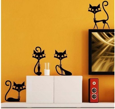 4 noble little black cats carved foreign trade wall stickers | Decor Gifts and More