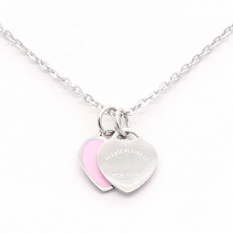 New stainless steel enamel pink double heart necklace | Decor Gifts and More