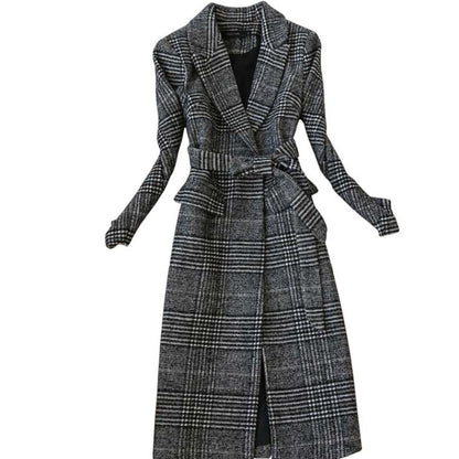 Was Thin Temperament Long Woolen Plaid Coat Woolen Coat | Decor Gifts and More