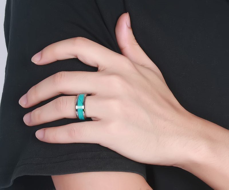 Turquoise tungsten steel ring | Decor Gifts and More