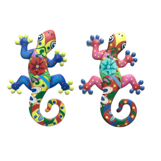 2PCS Rustproof Iron Art Iron Gecko Statue Home Wall Decoration Metal Colorful Gecko Sculpture Outdoor Garden Ornament | Decor Gifts and More