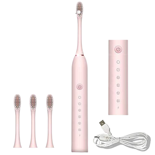 Sonic Electric Toothbrush Rechargeable Ideal for Adults Children, 6 Optional Modes IPX7 USB Fast Charging Electric Ultrasonic Toothbrush with 2 min Build in Timer &amp; 4 Replacement Brush Heads（Pink） | Decor Gifts and More
