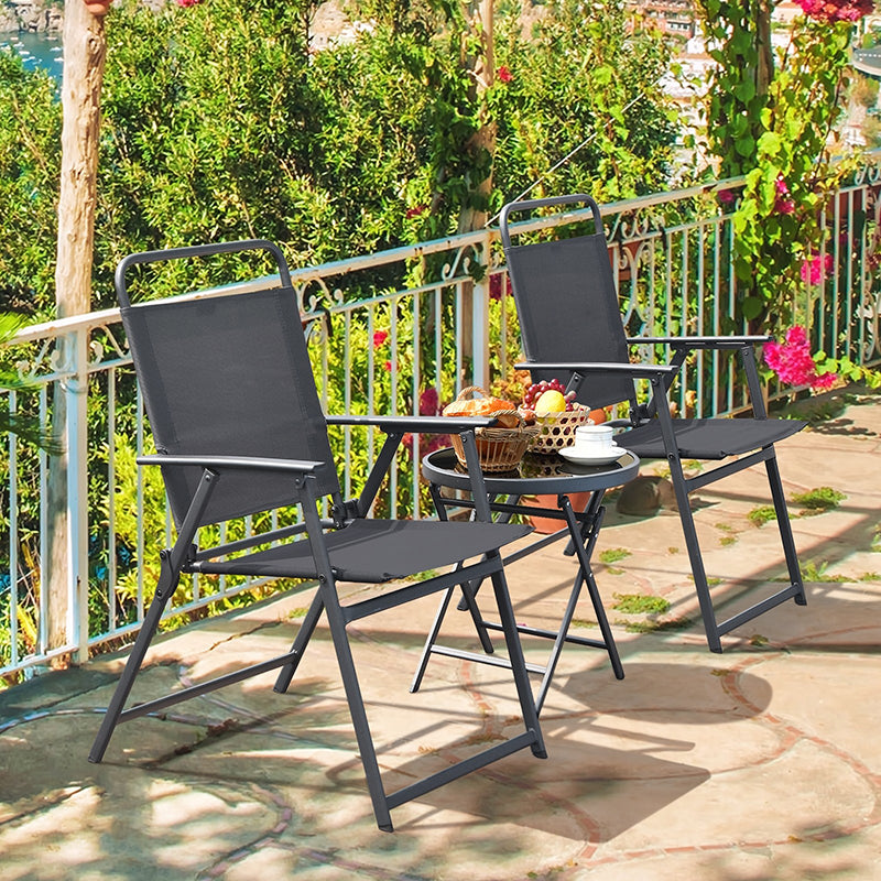 3 pieces foldable design outdoor bistro set  ergonomic backrest foldable chairs heavy duty steel frame garden furniture sets