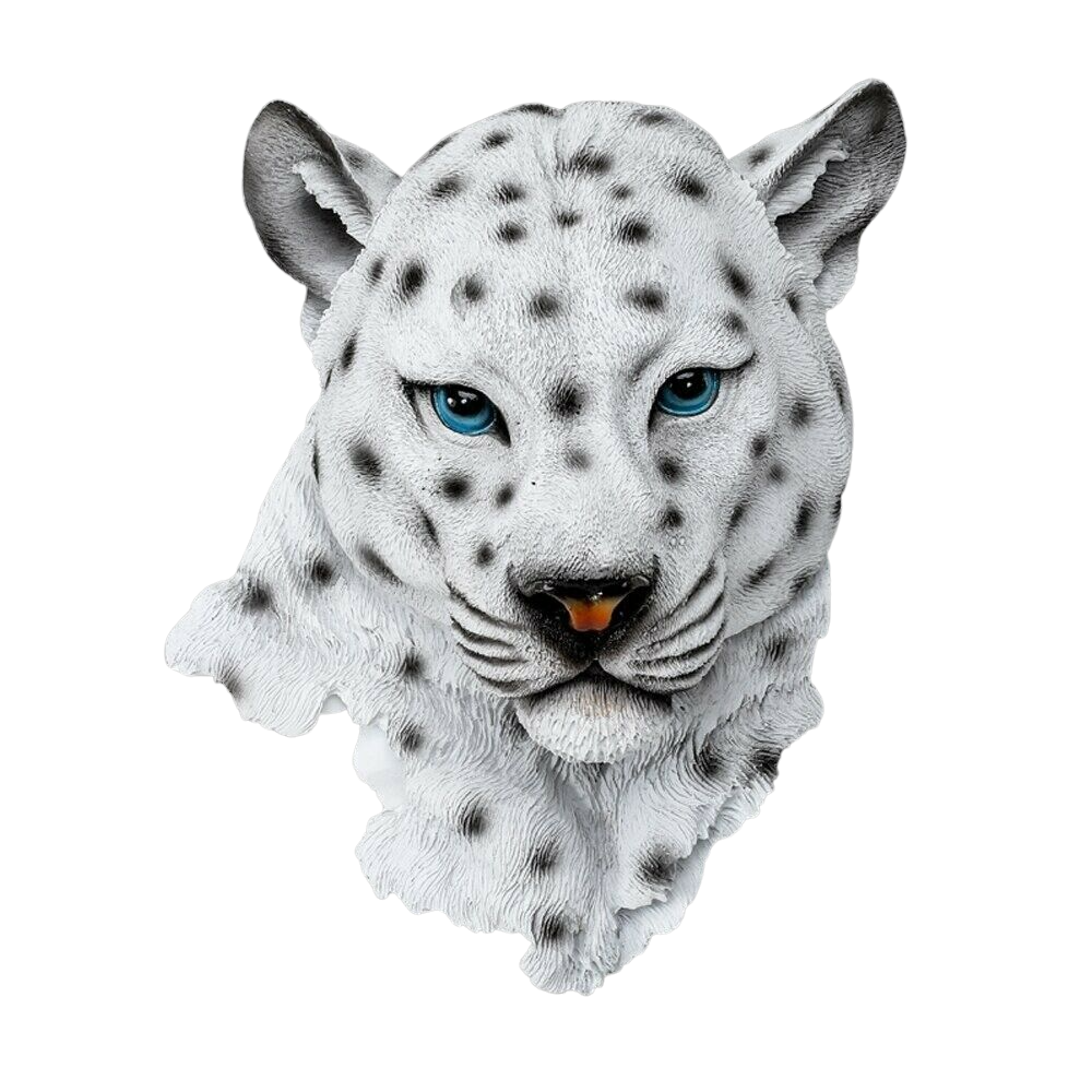 3D Carved White Snow Leopard Head Wall Statue Sculpture | Decor Gifts and More